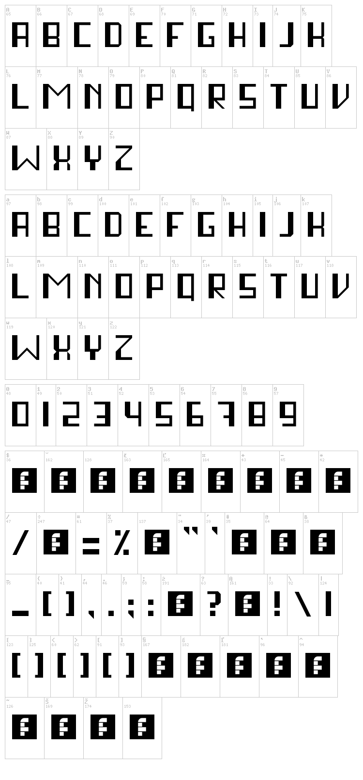 Stay In Square font map